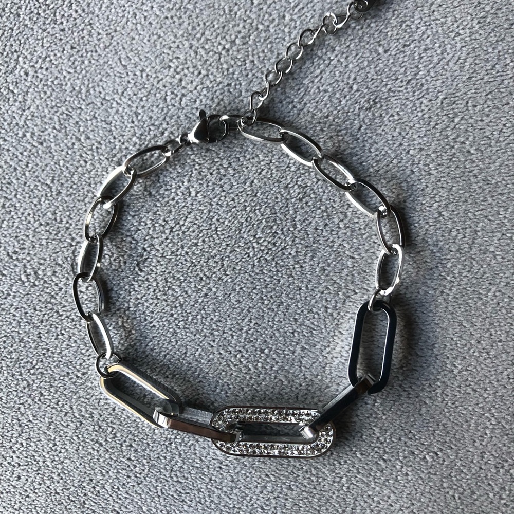 Link Bracelet with CZ Crystals ~ Stainless Steel ~ Brand New!